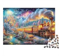 Golden Train Journeys Toward A Fairy-tale Castle 1000 Piece Jigsaw Puzzle Whimsical Train Educational & Challenging for Kids & Adults 52x38cm/1000pcs