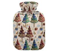 Golden Tree & Gift Christmas Pattern Cute Hot Water Bottle with Soft Cover, 1L Warm Water Bottle for Bed for Neck Shoulder Warmer