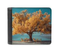 Golden Tree Stands by The Lake Bi-fold Men's Wallets with 6 Card Slots Slim Travel Purse Leather Money Clip