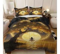 Golden Tree super king duvet set, Swing Under The Moon duvet cover, Comic Girl Soft Bed Microfiber duvets sets, Illustration Style 220 x 260cm Duvet Cover with Pillow Case