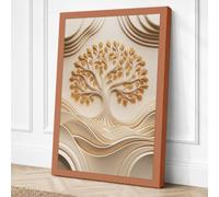 Golden Tree Within Frame Art Canvas Wall Art Print 18x12 Inch (46 x 30 cm)