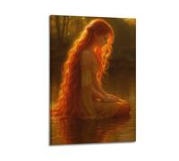 Golden Tresses Wall Art, Radiant Print, Fantasy Poster, Dreamy Canvas Picture Artistic Wall Mural Modern Hanging Decor Poster12x18inch(30x45cm)