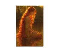 Golden Tresses Wall Art, Radiant Print, Fantasy Poster, Dreamy Canvas Picture Artistic Wall Mural Modern Hanging Decor Poster20x30inch(50x75cm)