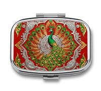 Golden Tribal Pattern Pill Box 2 Compartments Portable Travel Pill Case Mini Medicine Organizer for Pocket Purse Metal Waterproof Medicine Container Holder Vitamin Fish Oil