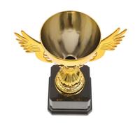 Golden Trophy Cup Plastic for Sports Competitions and School Events | Elegant Winged Design, Golden Finish, Celebrates Winners at Celebrations and Tournaments, Award Display Piece