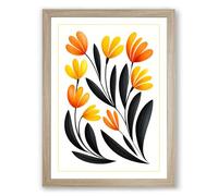 Golden Tulip Arrangement Botanical Framed Wall Art Print A4 (29.7×21cm) Oak, Wall Decor for Living Room, Bedroom, Office & Home, Ready to Hang, Art Gift