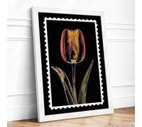 Golden Tulip Botanical Framed Wall Art Print A1 (84.1×59.4cm) White, Wall Decor for Living Room, Bedroom, Office & Home, Ready to Hang, Art Gift