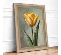 Golden Tulip Botanical Framed Wall Art Print A3 (42×29.7cm) Oak, Wall Decor for Living Room, Bedroom, Office & Home, Ready to Hang, Art Gift
