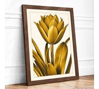 Golden Tulip Study Botanical Framed Wall Art Print A4 (29.7×21cm) Walnut, Wall Decor for Living Room, Bedroom, Office & Home, Ready to Hang, Art Gift