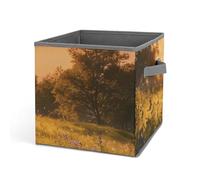 Golden Twilight Fields Storage Baskets Collapsible, Exquisite Pattern Cube Box, Canvas Fabric Storage Bins with Handles, Clothe Organizer Box for Home Decorative Office Bedroom