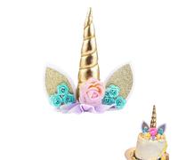 Golden Unicorn Cake Topper Set | Reusable Glitter Horn & Ears | Party Decoration for Girls' Birthdays, Weddings & Rainbow Theme Cakes (4-inch Mini Flying Horse Design)