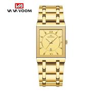 (golden) Va Va Voom Men Business Watch Simple Design Luxury Fashion Rectangular Black Gold Stainless Steel Calendar Waterproof Quartz Men's Watches
