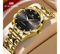 (golden) VA VA VOOM Quartz Watch Men Top Brand High Quality Stainless Steel 30M Waterproof Luminous Date Week Sports Business Wristwatches