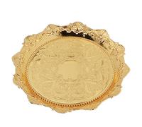 Golden Vanity Trays, Stainless Steel Round Turkish Ottoman Tray with Elegant Pattern for Coffee Teacup Snacks Diffuser Candles, Bathroom Decorative