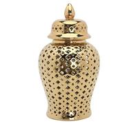 Golden Vase Ceramic Hollow Decorative Home Accessories Gold Ginger Jar with Lid Lattice for Home Living Room Decor TV Wedding Table Decoration