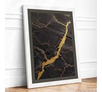 Golden Vein Modern Framed Wall Art Print A4 (29.7×21cm) White, Wall Decor for Living Room, Bedroom, Office & Home, Ready to Hang, Art Gift
