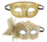 Golden Venetian Masquerade Masks with Vintage Elegant Style for Couples 2 Pcs Reusable Plastic Party Masks Not Easy to Deform or Break for Weddings and Formal Events