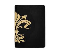 Golden Victorian Fleur De Lis Seamless On Black Genuine Leather Travel Passport Covers, Microfiber Travel Cards Wallet Holder Case Protector for Women and Men