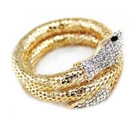 (golden) Vintage Retro Curved Stretch Snake Bracelet Jewelry Cuff Bangle Punk Rhinestone