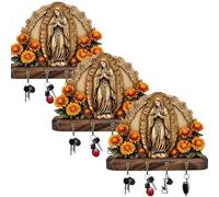 Golden Virgin Mary Key Holder, Christian Wall Mounted Key Holder, 2D Flat Virgin Mary Wall Decor for Entryway or Hallway, legant Wall Art with Purpose (3PC)