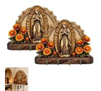 Golden Virgin Mary Key Holder,Our Lady of Guadalupe Sacred Wall Key Holder,Organizer Elegant Wall Art with Purpose,Christian Mounted with 2D Praying Mary Art Religious Farmhouse Entryway Decor (2pcs)