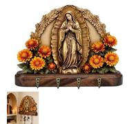 Golden Virgin Mary Key Holder,Our Lady of Guadalupe Sacred Wall Key Holder,Organizer Elegant Wall Art with Purpose,Christian Mounted with 2D Praying Mary Art Religious Farmhouse Entryway Decor (1pcs)