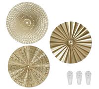Golden Wall Decor, 3Pcs Metal Starbursts Radial Plate Wall Art Decor Modern Abstract Wall Decorations Gold Wall Art Hanging Sculptures Elegant Circular Plate Wall Decor for Living Room Bedroom(Suit 1)