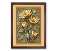 Golden Water Lilies Botanical Framed Wall Art Print A4 (29.7×21cm) Walnut, Wall Decor for Living Room, Bedroom, Office & Home, Ready to Hang, Art Gift