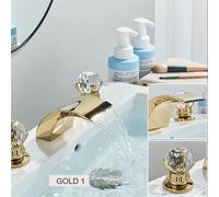 Golden Waterfall Basin Faucet Dual Cristal Handle Widespread Bathroom Sink Mixer Tap Deck Mounted Bathtub Mixers Crane Luxury(Gold 1)