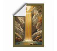 Golden Waterfall in Stone Landscape Unframed Wall Art Print A1 (84.1×59.4cm), Wall Decor for Living Room, Bedroom, Office & Home, Art Gift