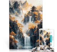 Golden Waterfall TempleJigsaw Puzzles for teenagers 1000 Pieces Challenging Game Toys is ideal as gifts for the whole family 38x26cm