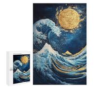 Golden Wave with Mountain And Moon Puzzle 1000 Teile Schwer Puzzle Spielzeug Lernspiel Impossible Herausforderungsspielzeug Für Erwachsene Kinder 1000 PCS