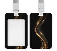 Golden Wavy Lines on Black Elegant Abstract ID Badge Holder Retractable Clip Card Holder Card Protector Name Badge Name Tag for Work Office Doctor Nurse