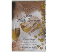 Golden Wedding Anniversary Card for Mum and Dad, 50 Years of Marriage, Champagne Design with Gold Hearts