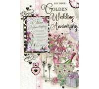 Golden Wedding Anniversary Card with Keepsake card attached, 50th Anniversary, for Couple, Parents, Grandparents, 9 x 6 Inch