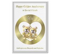 Golden Wedding Anniversary cards 50th Year 50 Fifty Happy Milestone Greeting (Special Friends card - Gold Teddy Bear)