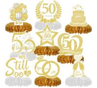Golden Wedding Decorations, Honeycomb Ornaments & 50th Anniversary Confetti, Wedding Table Decoration, Elegant Gold Decorations for 50th Anniversary Parties Table Centerpieces & Cake Decoration