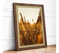 Golden Wheat at Harvest Rustic Framed Wall Art Print A2 (59.4×42cm) Walnut, Wall Decor for Living Room, Bedroom, Office & Home, Ready to Hang, Art Gift