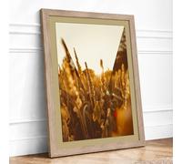 Golden Wheat at Harvest Rustic Framed Wall Art Print A4 (29.7×21cm) Oak, Wall Decor for Living Room, Bedroom, Office & Home, Ready to Hang, Art Gift