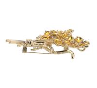 Golden Wheat Ear Brooch Pin with Rhinestone Zinc Alloy