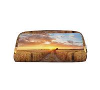 Golden Wheat Field Fully Printed PVC Cross Pattern Leather Zipper Three-Dimensional Pencil case Student Pencil case Pouch