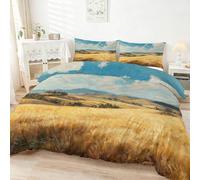 Golden Wheat Field Hills Printed Duvet Cover Set, Pastoral Gold Yellow Bedding Sets - Soft Thick Anti-Allergy, 120 x 150 cm Duvet Cover with Zipper closure and Corner Ties