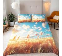 Golden Wheat Field Super King Duvet Cover Set 3D Printed Blue Sky Scenery Bedding Set Ultra Soft Microfiber Quilt Cover 220x260 cm with 2 Pillowcases with Zipper for Boys Girls Teens a.2117