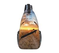 Golden Wheat Field Unisex Chest Sling Bag With Multi-Pocket Design,Large Capacity Crossbody Bag Durable Polyester Adjustable Strap For Daily Commute Travel