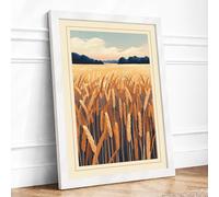 Golden Wheat Fields Rustic Framed Wall Art Print A4 (29.7×21cm) White, Wall Decor for Living Room, Bedroom, Office & Home, Ready to Hang, Art Gift