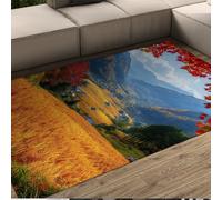 Golden Wheat Landscape Area Rugs Natural Mountain Field Non-Skid Low Pile Portable Carpets for Country Farmhouse Cottage Style Decor 60x120cm