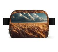 Golden Wheat Waves Square-Shaped Waist Bag with Durable Polyester and Adjustable Strap for Unisex Use