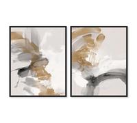 Golden Whispering Haze Canvas Print Boho Wall Decor Set of 2 by Art Remedy, Black Frame, 16 x 20