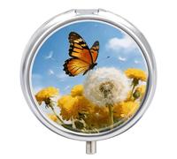 Golden Whispers Round Pill Box with Mirror 3 Compartment Portable Pill Case for Travel Outdoor Use Cute Small Pill Organizer for Pocket Or Purse