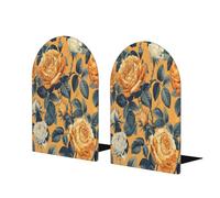 Golden White Roses Flowers Wooden Bookends for Shelves Wood Book Ends Heavy Duty Non-Skid Book Stoppers for Home Office Study Decoration 1 Pair